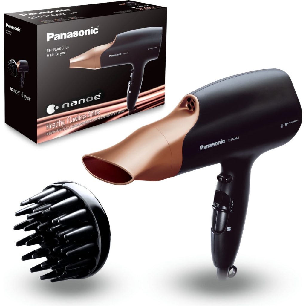 Summer Sale 2025 22 Panasonic EH-NA63 sušič vlasov s nanoe technológiou (2000W, 3 úpravy rýchlosti, 4 teploty, difúzor na sušenie kučier), čierna a zlatá