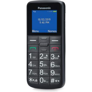 Panasonic KX-TU110 mobilný telefón pre starších ľudí (prioritné hovory, jasný TFT farebný LCD displej, veľké tlačidlá, LED), čierny