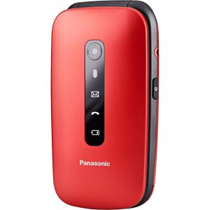 Panasonic KX-TU550 senior vyklápací telefón (2,8" veľký displej, 1,2 MP fotoaparát, Clear Voice VoLTE, prioritné hovory, hlasný odposluch), červený
